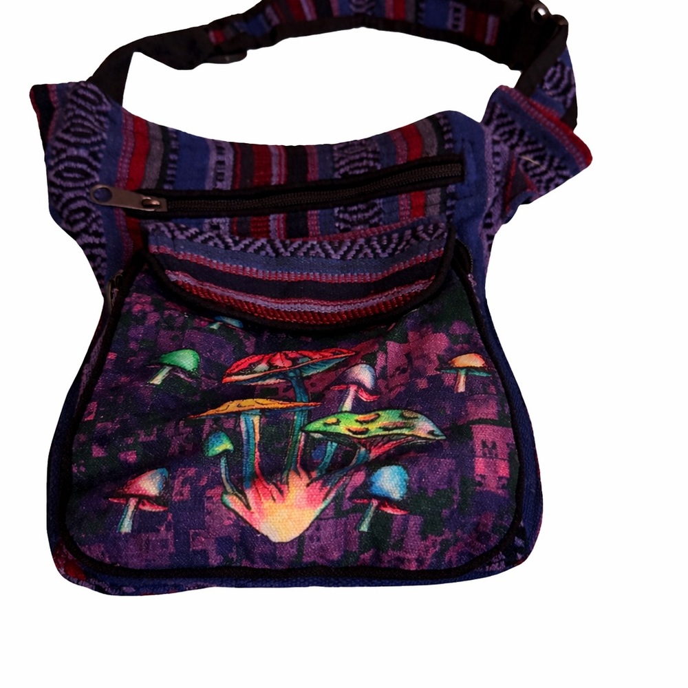 Boho Purple Mushroom Print Crossbody Bag